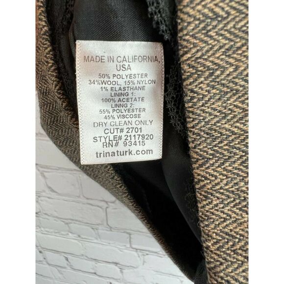 TRINA TURK wool blend herringbone black beige brown lined elegant skirt size 2 - Picture 7 of 8